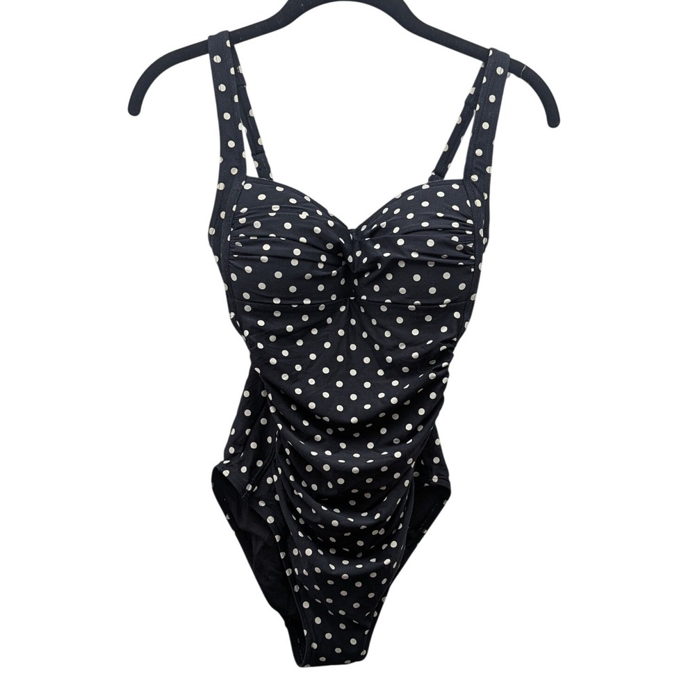 Bond-Eye One Piece Swimsuit Women 4 Black Polka Dot Sweetheart Pin Up Rockabilly